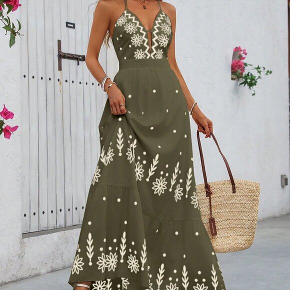 Multicolor Boho Women's Long Floral Print Spaghetti Strap Maxi Dress - Picture 4 of 6